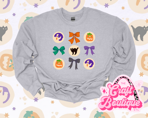 Classic Halloween Cookies & Bows Printed Sweatshirt - Heather Light Gray