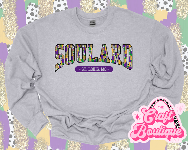 Mardi Gras Brushstroke Soulard Printed Sweatshirt - Light Gray