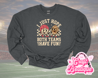 I Just Hope Both Teams Have Fun Retro Printed Sweatshirt - Heathered Dark Gray