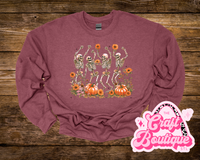 Fall Dancing Skeletons Printed Sweatshirt - Heather Maroon