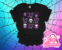 Neon Horror Guys w/ Bows Printed Tee - Black