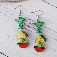 Wooden Tacos, Chips, Margaritas Dangle Fashion Earrings