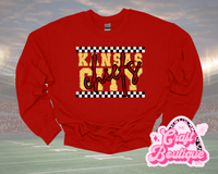 Faux Chenille KANSAS CITY Checker Stripe Printed Sweatshirt - Heathered Dark Red