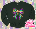 Mardi Gras Bow Printed Sweatshirt - Forest Green