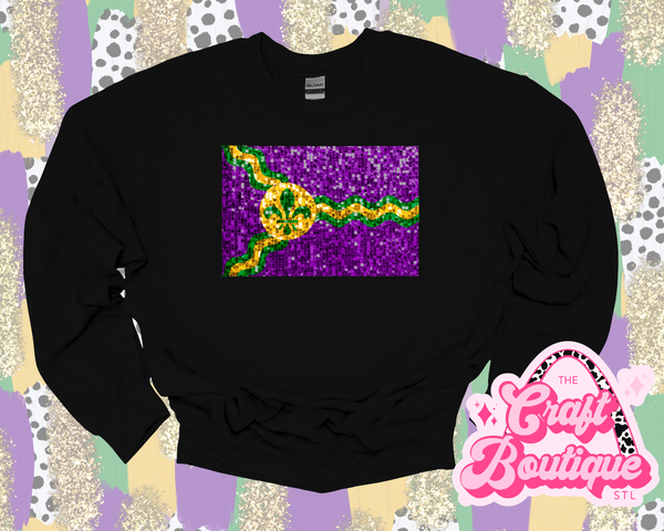 Mardi Gras Saint Louis Flag Faux Sequin Printed Sweatshirt - Black