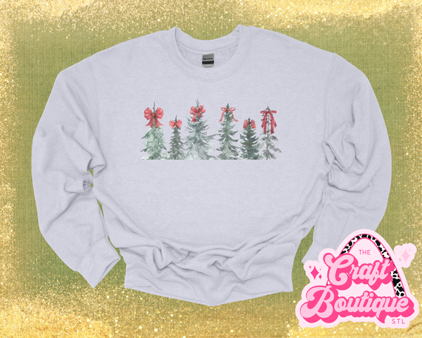 Vintage Wash Christmas Tree Forest Printed Sweatshirt - Heather Ash Gray