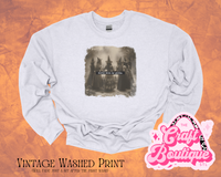 Vintage Wash Girls Will Be Girls Witch Printed Sweatshirt - Heather Ash Gray