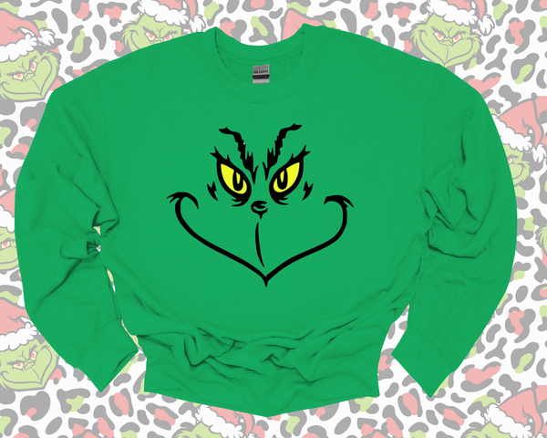 Gr!nch Smile Printed Sweatshirt - Kelly Green