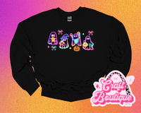 Neon Cute Ghosties Printed Sweatshirt - Black