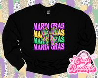 Mardi Gras Brushstroke Bow Printed Sweatshirt - Black