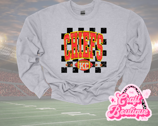 Vintage Checkered KC Printed Sweatshirt - Sport Gray