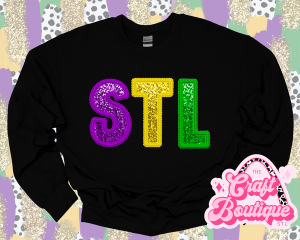 Mardi Gras Faux Sequin STL Printed Sweatshirt - Black