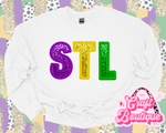 Mardi Gras Faux Sequin STL Printed Sweatshirt - White