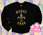 Mardi Gras Faux Sequin Fleur de Lis Printed Sweatshirt - Black