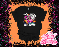 Just Waiting for Halloween Printed Tee - Black