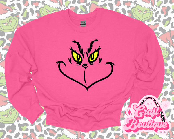 Gr!nch Smile Printed Sweatshirt - Hot Pink