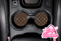 Brown Designer LV Inspired Car Coaster Set