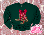 Western Boot Christmas Printed Sweatshirt - Forest Green