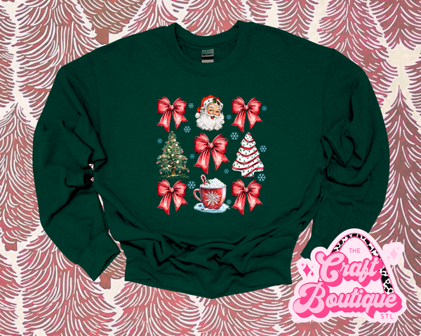 Just Christmas Things Coquette Printed Sweatshirt - Forest Green