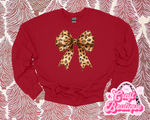 Leopard Bow Printed Sweatshirt - Dark Red