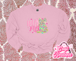 Holly Jolly Cutesy Tree Printed Sweatshirt - Light Pink