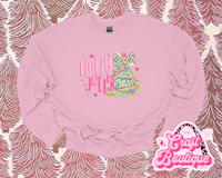 Holly Jolly Cutesy Tree Printed Sweatshirt - Light Pink