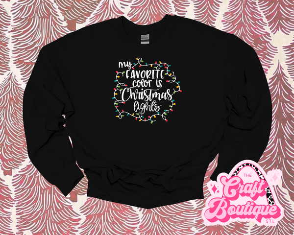 My Favorite Color is Christmas Lights Printed Sweatshirt - Black