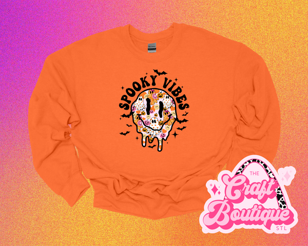 Spooky Vibes Melting Smiley Printed Sweatshirt - Orange