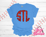 STL Monogram Faux Glitter Tee - Light Blue