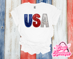 USA Patriotic Faux Sequin Printed Tee- White