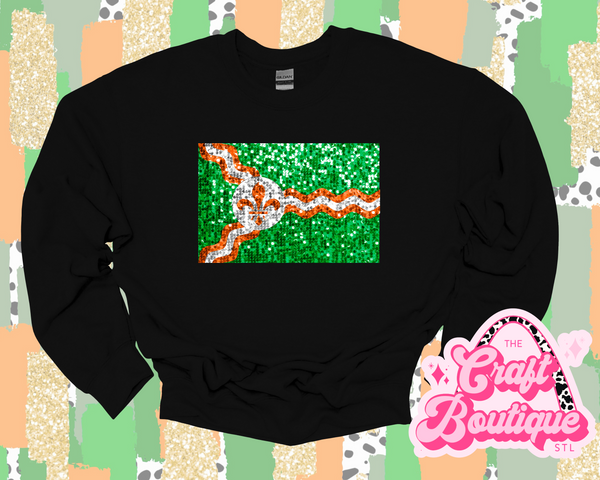 St. Patrick's Day Saint Louis Flag Faux Sequin Printed Sweatshirt - Black