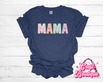 Mama Peeps Pattern Printed Tee - Heathered Navy Blue