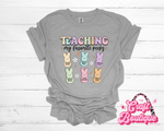 Teachin My Favorite Peeps Printed Tee - Heathered Light Gray