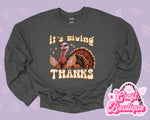 Its Giving Thanks Printed Sweatshirt - Heather Dark Gray