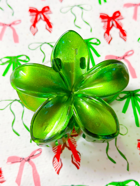 Green poinsettia hair clip