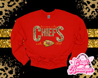 Leopard & Faux Sequin Kansas City Football Printed Sweatshirt - Red