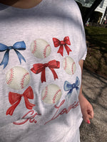 Pretty Girly St. Louis Baseball Bow Watercolor Printed Tee - Ash