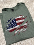 3XL ripped american flag tshirt - heather military green