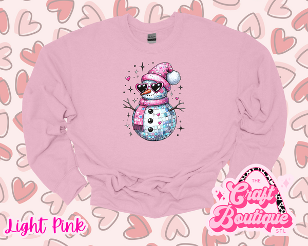 Disco Snowman Printed Sweatshirt - Light Pink