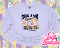 Rollin Up Some Mardi Gras Spirit Printed Sweatshirt - Light Gray