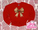 Leopard Bow Printed Sweatshirt - Bright Red (4X/5X OPTION)