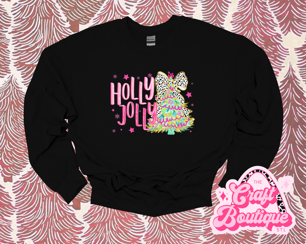 Holly Jolly Cutesy Tree Printed Sweatshirt - Black (4X/5X OPTION)