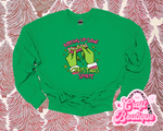 PINK Gr!nch Hands Rollin Up Some Christmas Spirit Printed Sweatshirt - Kelly Green